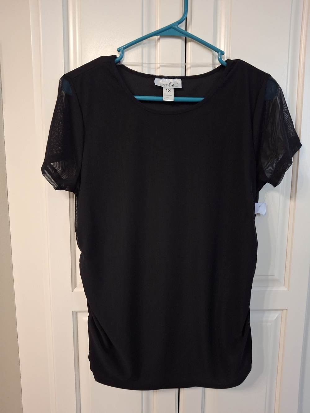 just be Black Short Sleeve Top with Mesh Sleeves Nwt